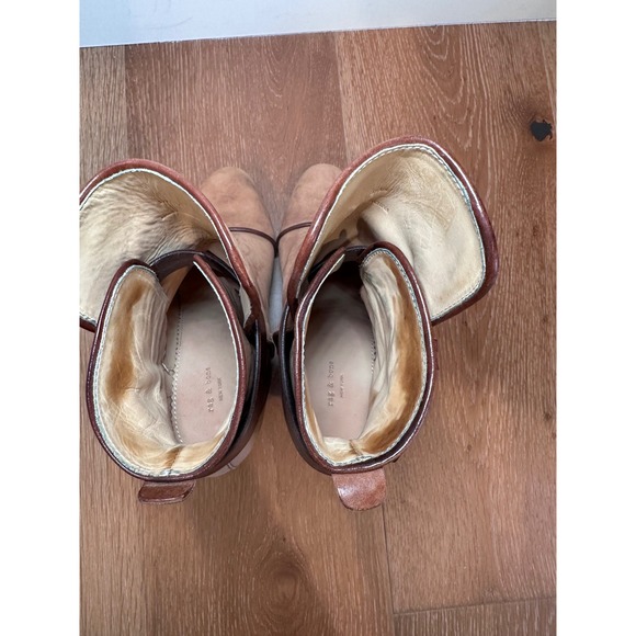 RAG & BONE Tan Suede Leather Buckle Ankle Boots Block Heel Women's Size 7 - Picture 7 of 10